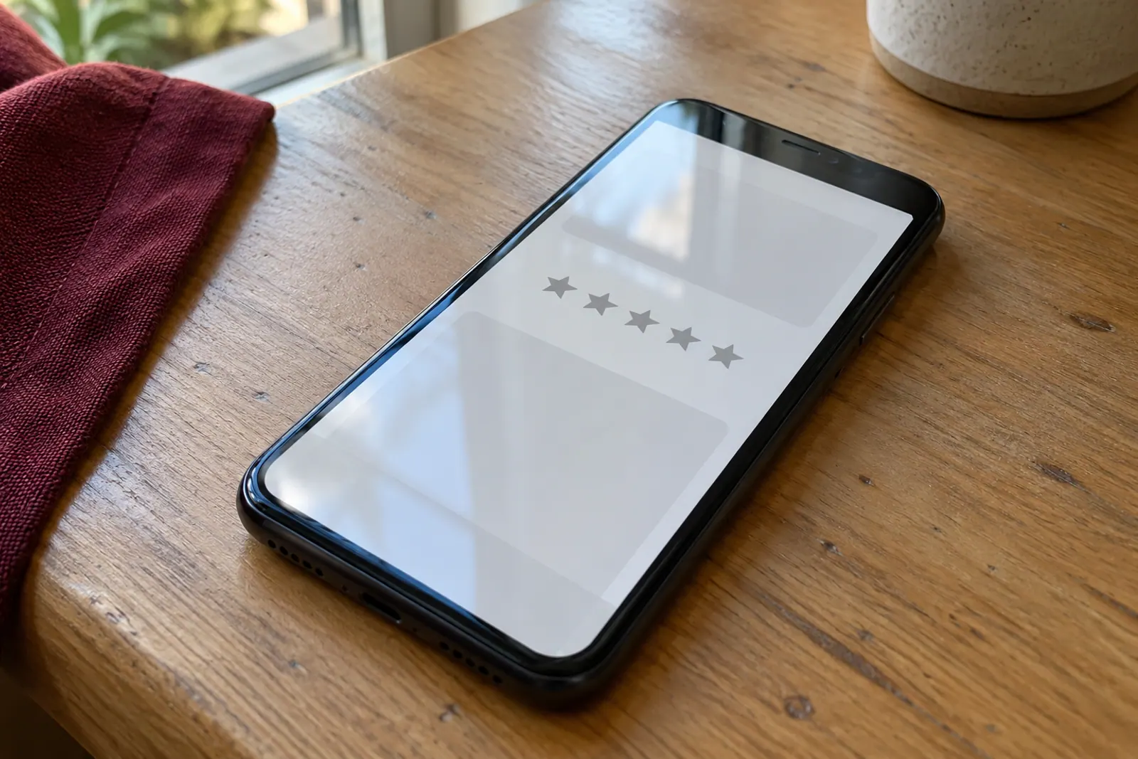 Telefon z gwiazdkami ocen bez napisów na ekranie.